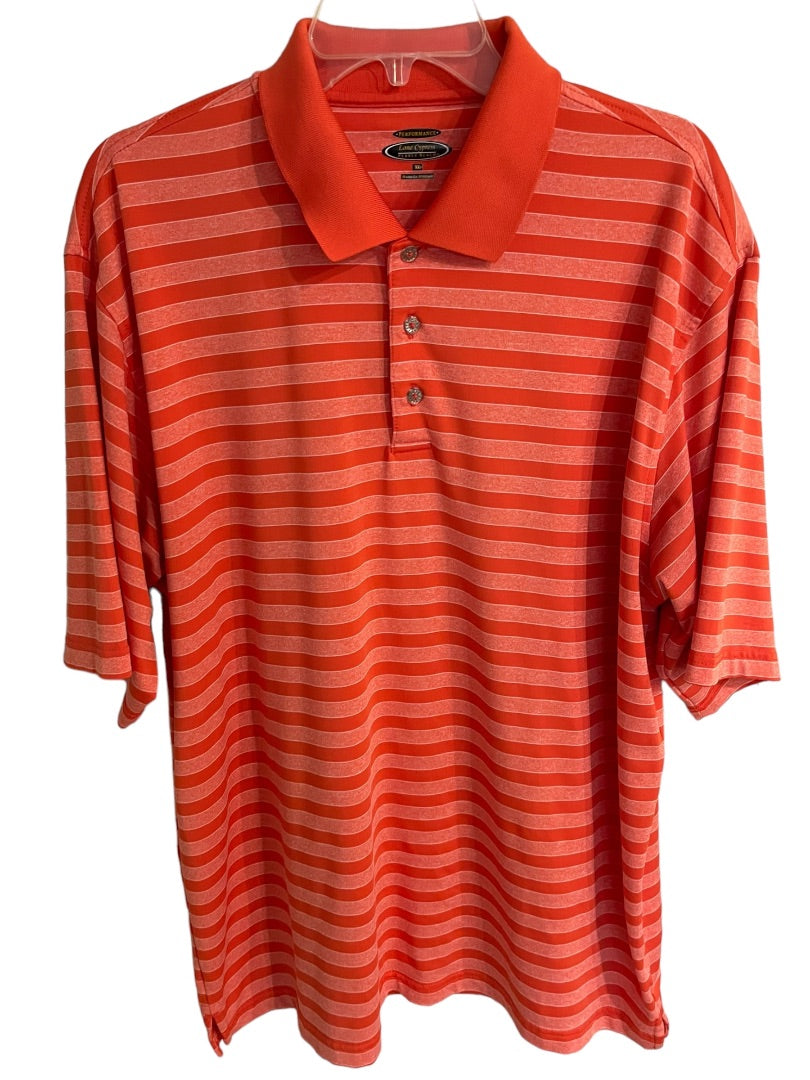 XL Lone Cypress Mens Pebble Beach Striped Performance Golf Shirt Orange Stripe