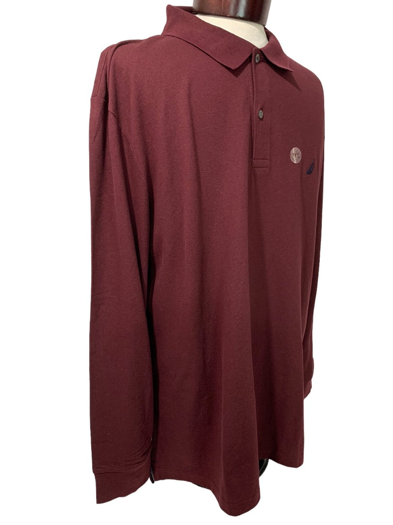 XXL Nautica Long Sleeve Midweight Polo Shirt Mens New Burgundy