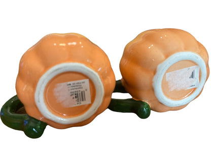 Set of 4 Halloween Ceramic Jack O Lantern Pumpkin Mugs Orange