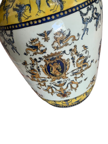 Decorative 14"h Chinese Ceramic Vase Replica of French Design Gold Trim 7.5" Diameter