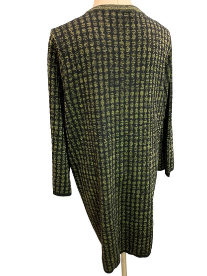 2X Nipon Boutique Womens Long Sweater Jacket Wool Blend Checked Knit Metallic