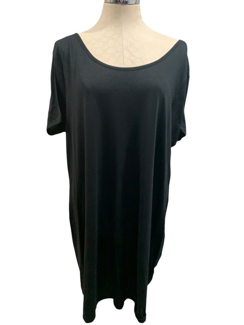 2X Bobbie Brooks Plus Size Black Tshirt Dress Lattice Detail Scoop Neck