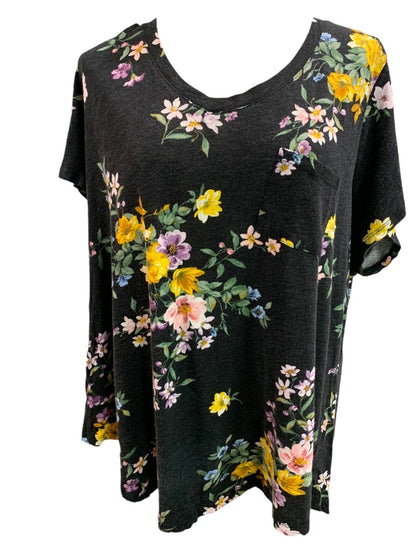 3X Torrid Womens Classic Fit Slub Cotton Tshirt Floral Black Short Sleeve