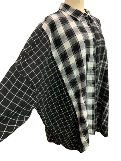 3XL Fashion Nova Womens Mixed Plaid Print Button Up Shirt Oversize