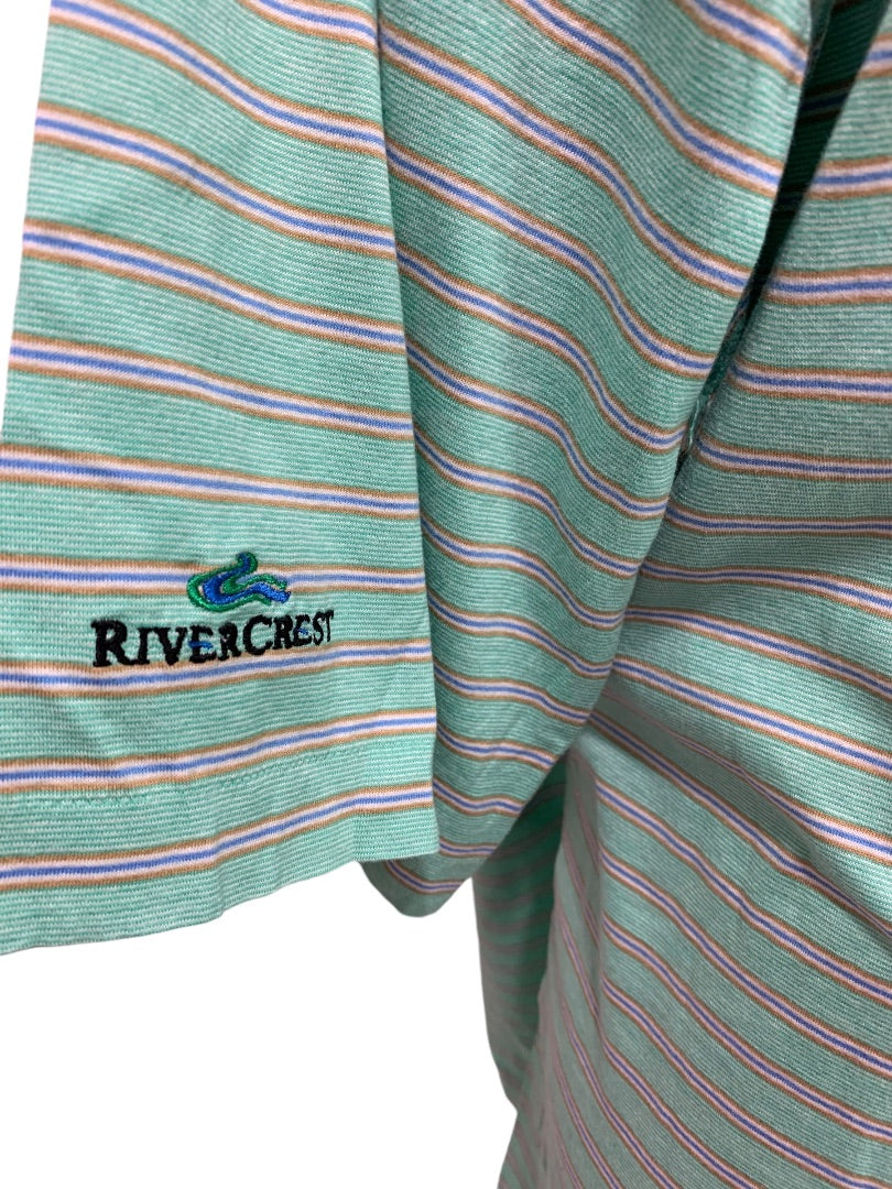 XL House of Carrington Mens Polo Golf Shirt Rivercrest Embroidered Green Short Sleeve Stripe