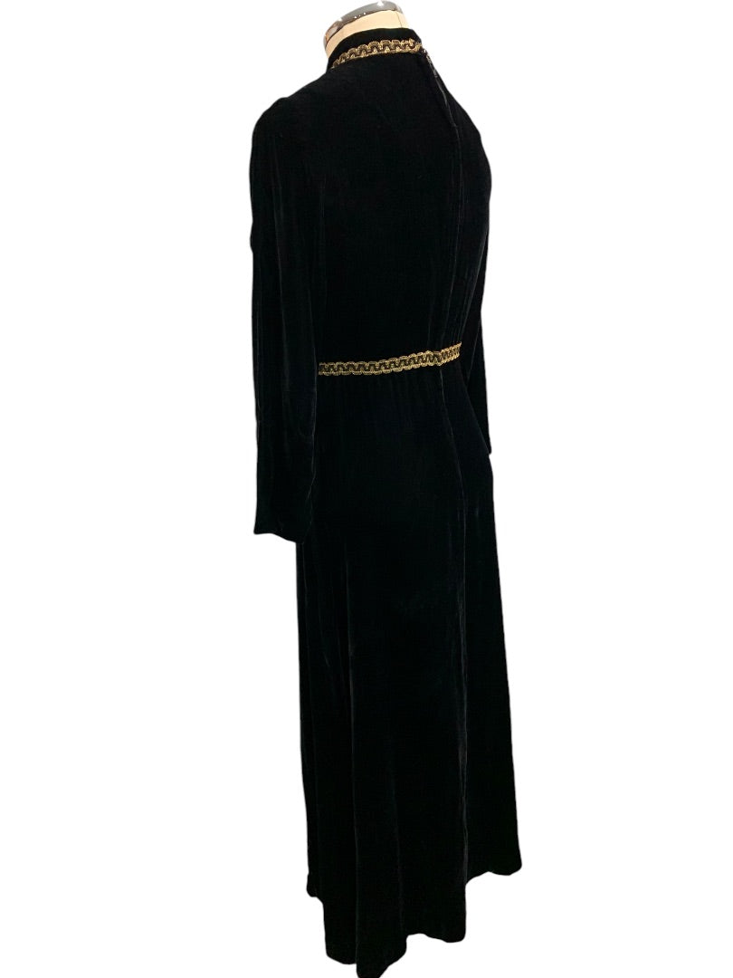 Small Black Velvet 1960s Handmade Dress Gold Tim Full Length