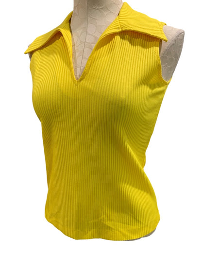 Medium devon Womens Yellow 1960s Ribbed Tank Top Collar V-Neck Sleeveless Shirt