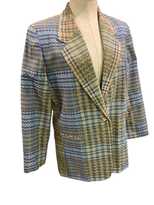 Size 8P Hunt Club Petite Vintage 1990s Womens Cotton Blazer Plaid