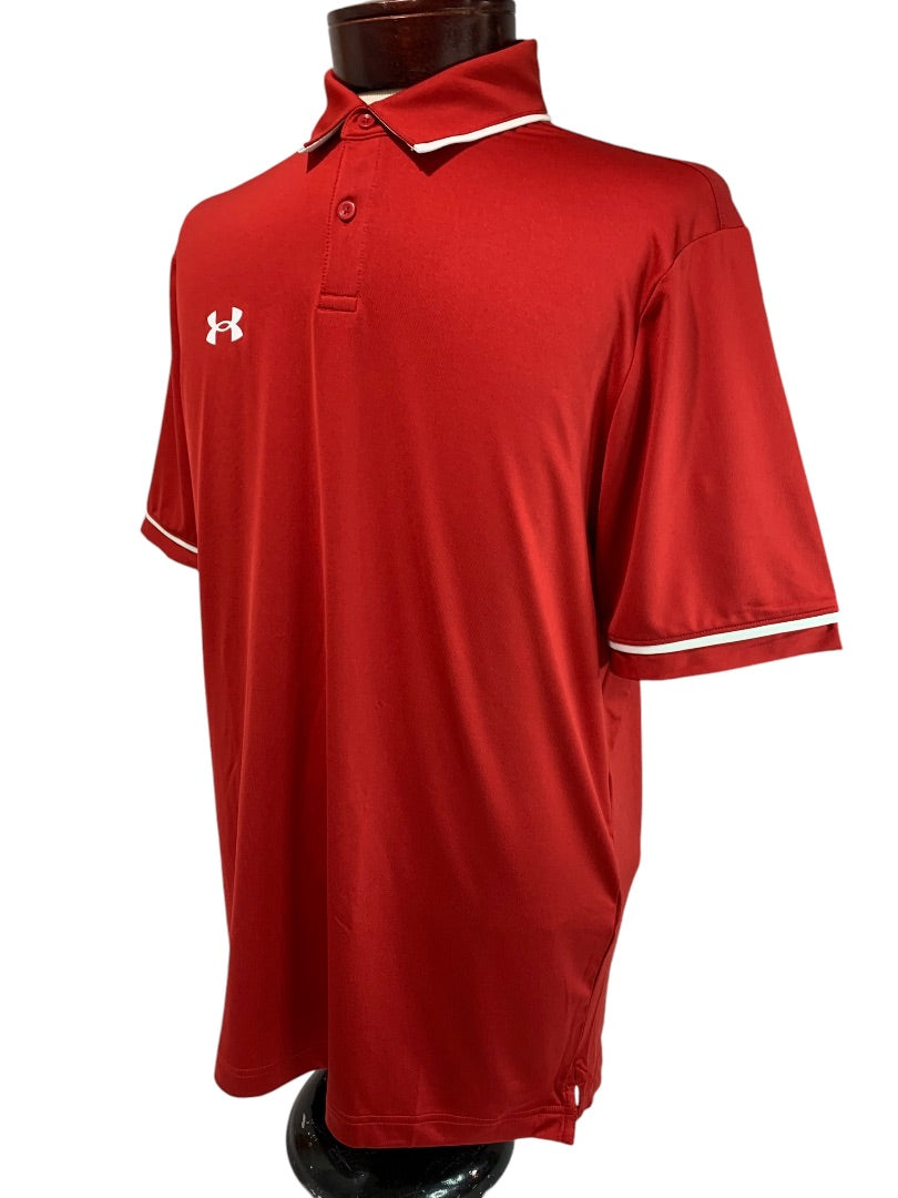 Medium Under Armour Mens New Red Tipped Team Polo Shirt 1376904