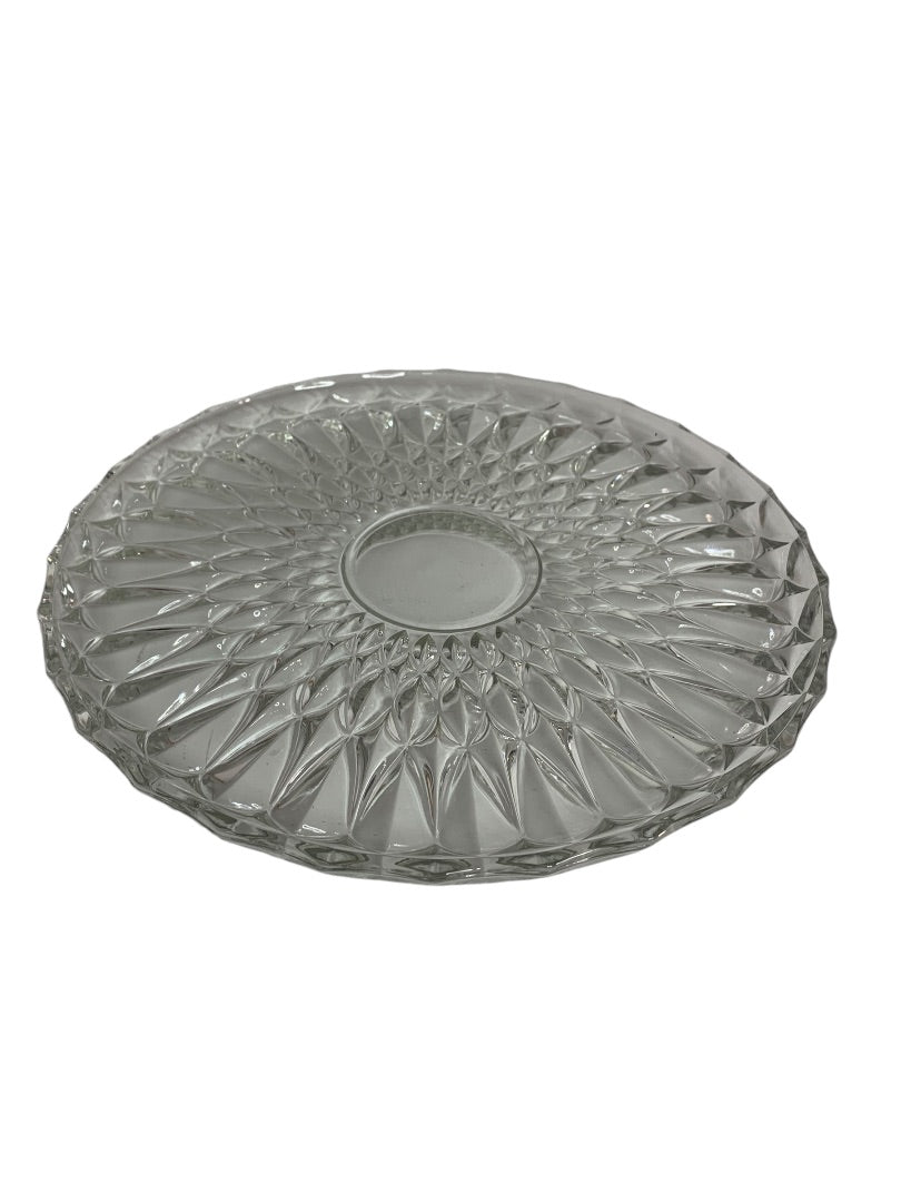 Vintage Pressed Glass Cake Plate Sunburst Design 11 Inch