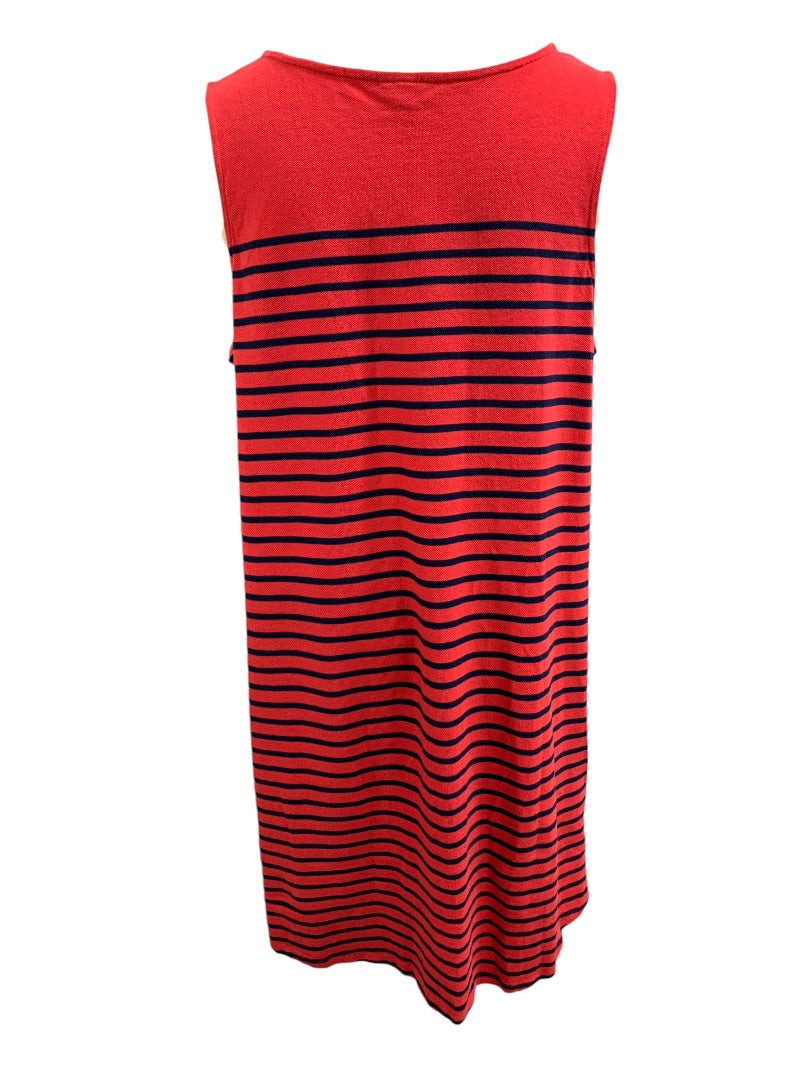 1X Talbots Woman Casual Knit Shift Dress Red Navy Blue Stripe Sleeveless