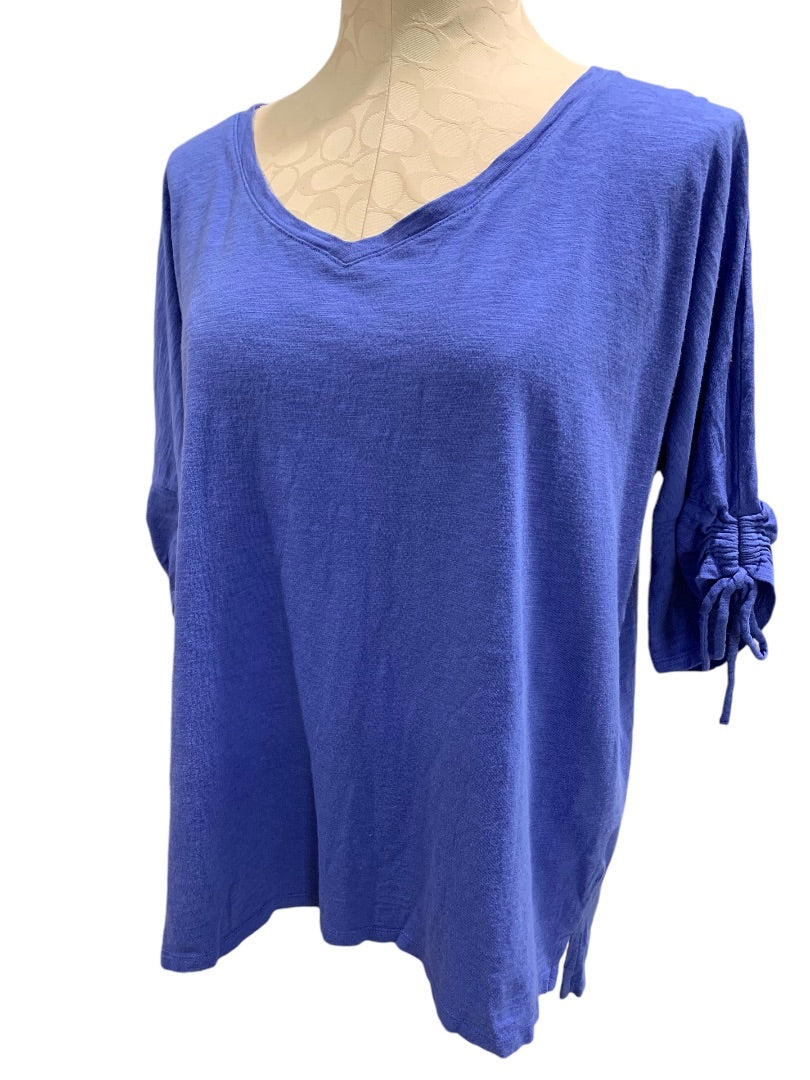 Large Talbots Womens Tie Sleeve V-Neck Tshirt Cornflower Blue