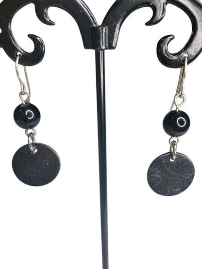 Silvertone Black Hook Pierced Hook Earrings 1.5 Inch Drop