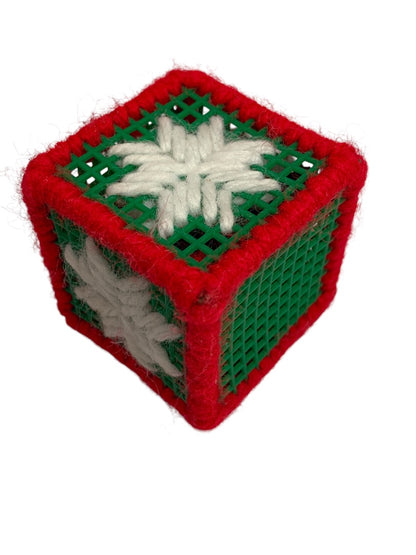 1980s Christmas Ornaments Yarn Cross Stitch Needlepoint Cubes Dog Kitschy