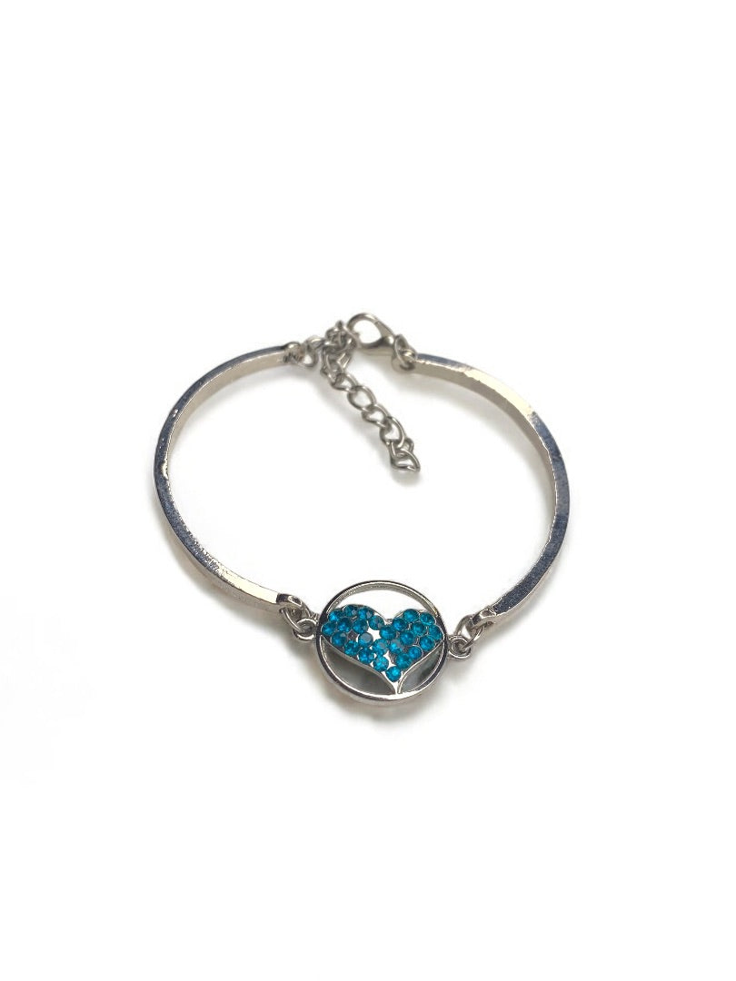 Silvertone Crystal Heart Bracelet 7 Inch Lobster Clasp