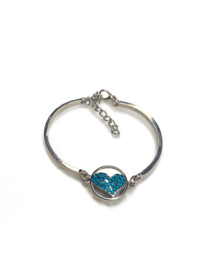 Silvertone Crystal Heart Bracelet 7 Inch Lobster Clasp