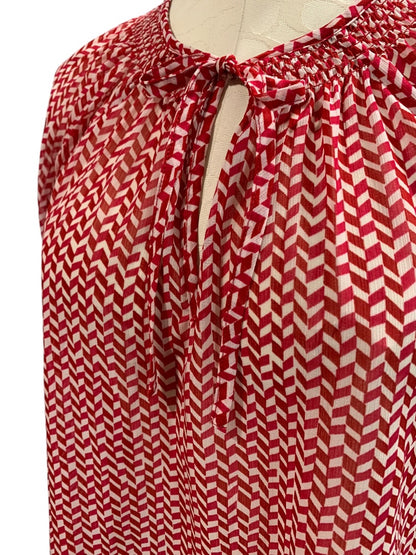 Medium Gap Womens Peasant Style Blouse Sheer Shirt Red White