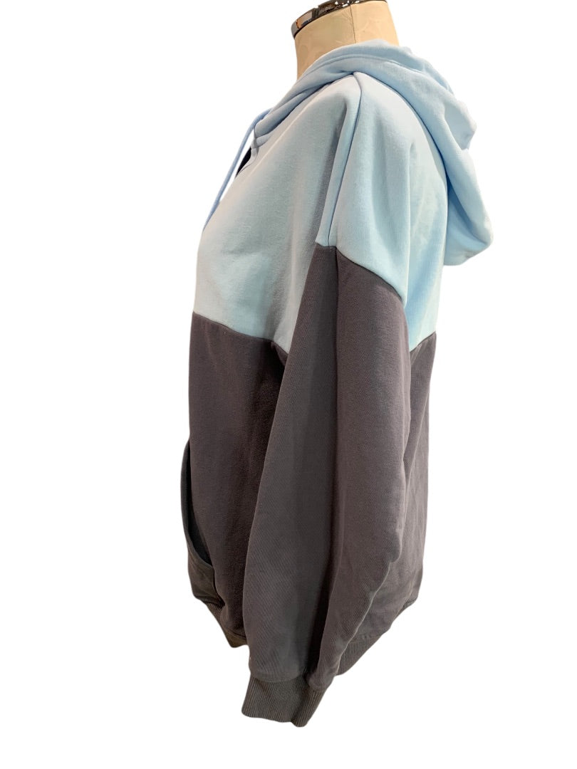 Medium Womens Blue Gray Hoodie Sweatshirt Snaps Colorblock