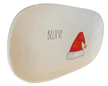 Rae Dunn Artisan Collection Magenta Believe Santa Hat Oval Plate 15 x 8.5 Inches