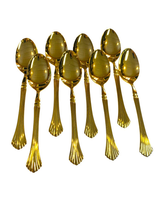 Gold Electroplate Vintage Tablespoons Set of 8 Scalloped 7.5 Inch