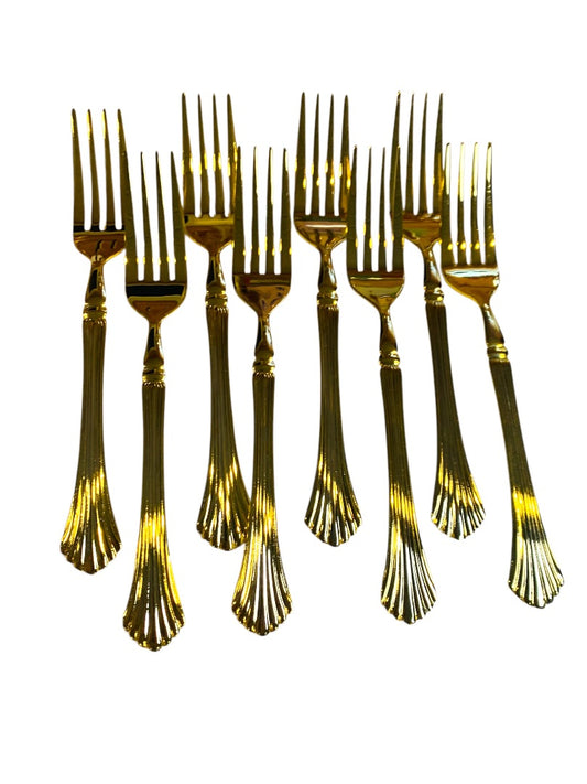 Gold Electroplate Vintage Dinner Forks Set of 8 Scalloped 7.75 Inch