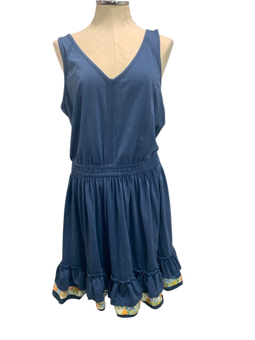 XL Matilda Jane Swing Time Navy Blue Dress Sleeveless Ruffle Hem