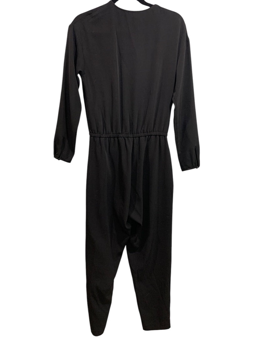 Size 6 H&M Womens V-Neck Jumpsuit Black Pockets Long Sleeve Elastic Waist