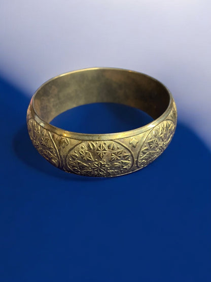 Vintage Embossed Hollow Brass Bangle Bracelet 1 Inch Width