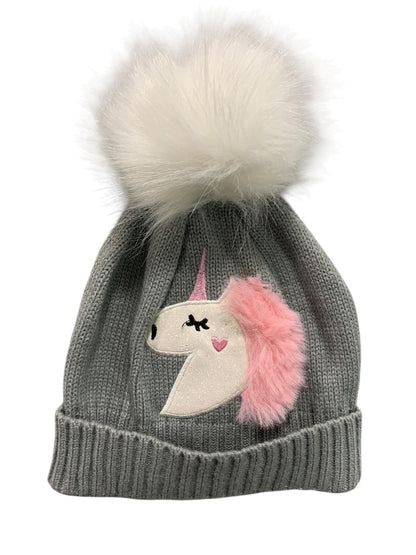 4-6X Emma & Elsa Girls Sweater Knit Hat Unicorn Pompom