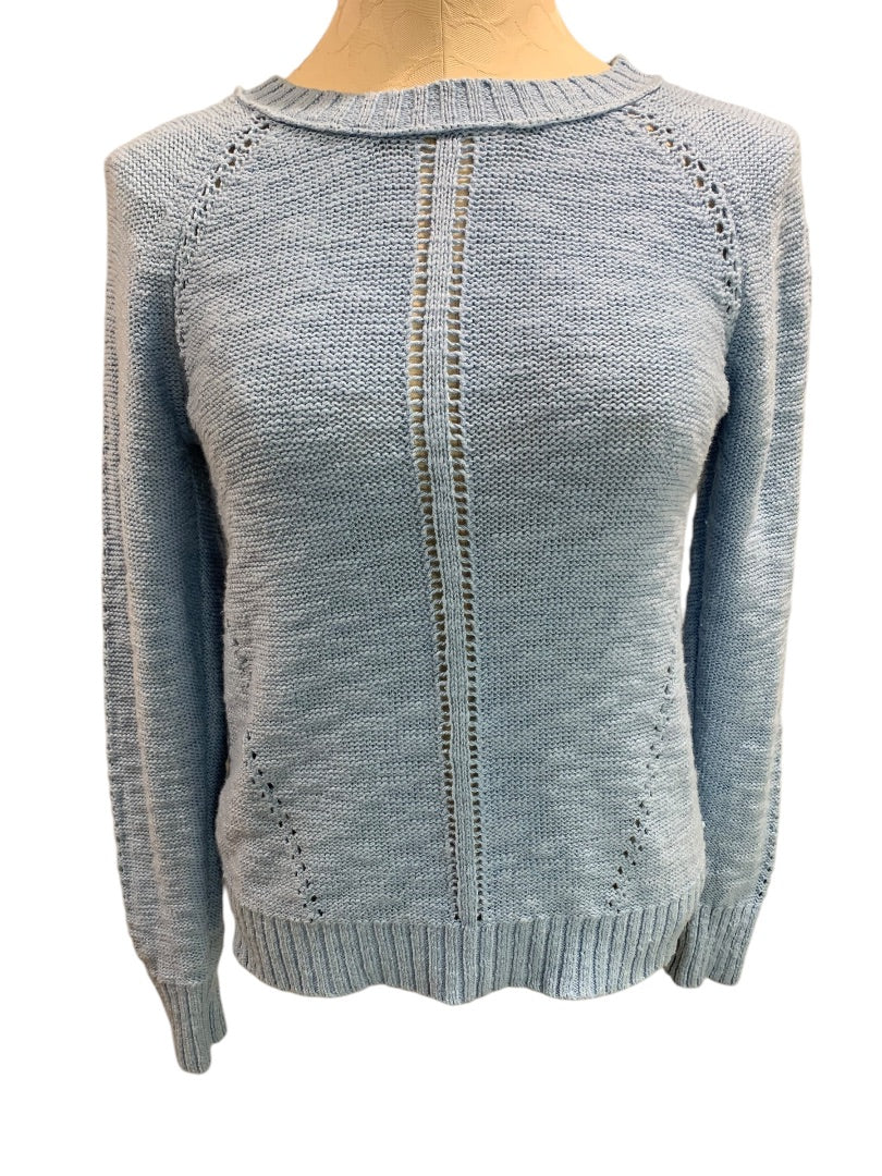 XS Loft Womens Blue Cotton Blend Sweater Open Knit Detail