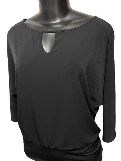 XS Clara Sun Woo Black Keyhole 3/4 Sleeve Banded Hem Womens Shirt Black