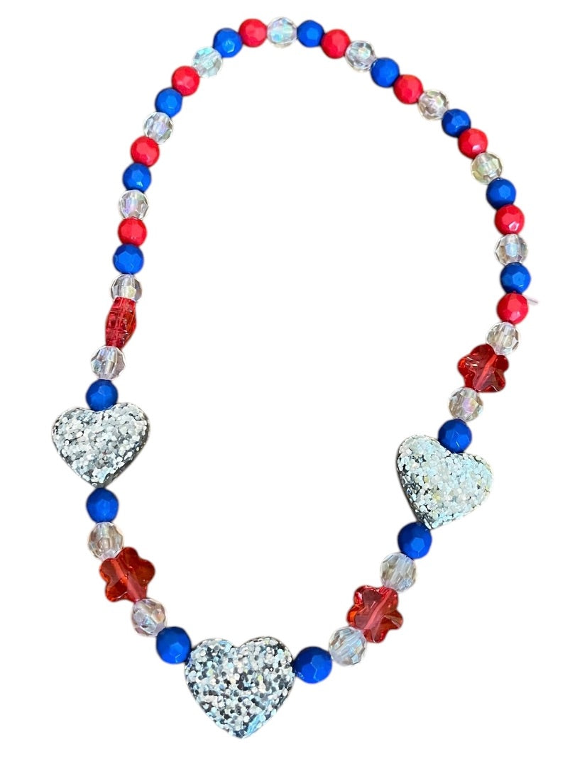 Girls Stretch Necklace Acrylic Beaded Overhead Red Blue Sparkle