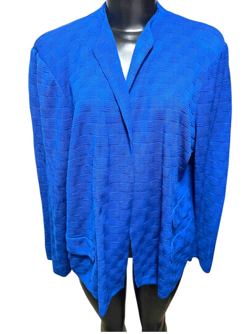 1X Misook Womens New Knit Open Cardigan Royal Blue Checked Texture