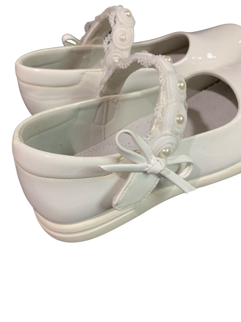 Size 36 Apawwa MC16 Girls White Lacquer Shoes Rosettes Faux Pearls First Communion