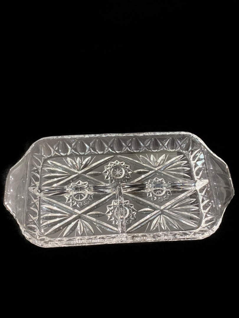 Vintage Pressed Glass Heavy Relish Try Divided Dish 13 x 7 Inches