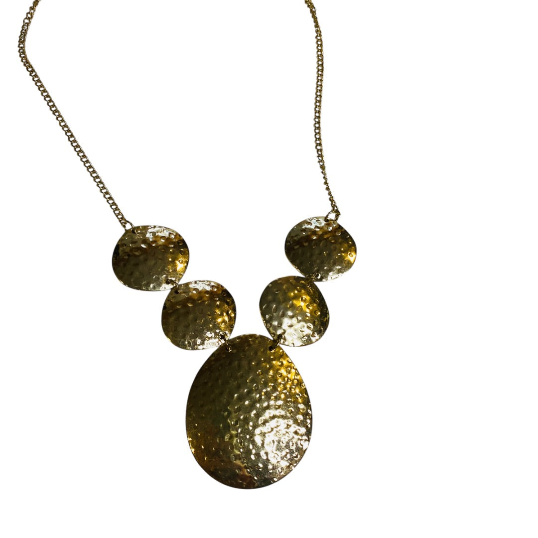 Goldtone Hammered Statement Necklace 23-26 Inch Drop 2.25 Inch