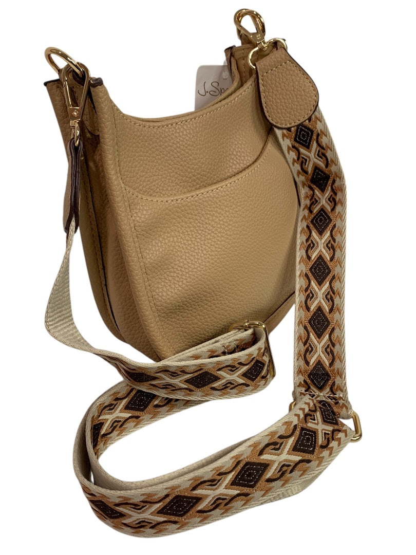J.Spencer New Crossbody Handbag Tan Pebbled Vegan Leather Boho Strap