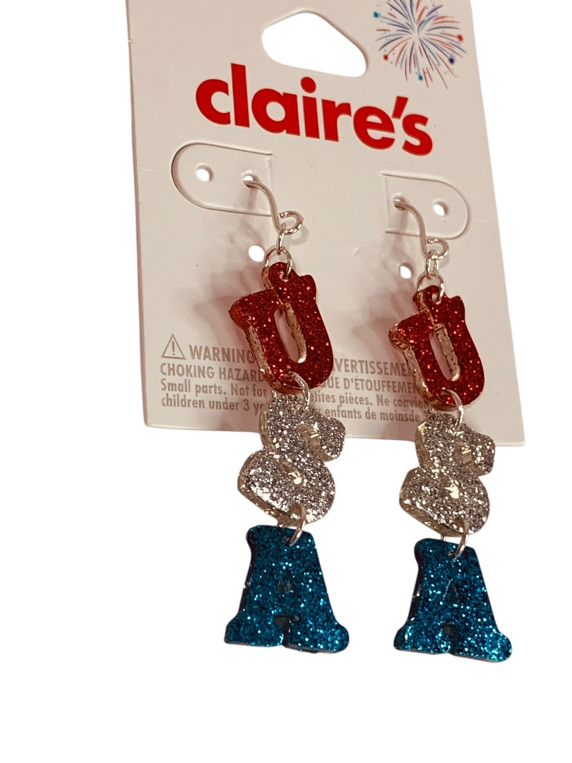 Claires New Pierced Hook Earrings Sparkly USA 2.5 Inch Drop