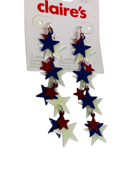 Claires New Pierced Hook Earrings Stars Patriotic 3 Inch Drop