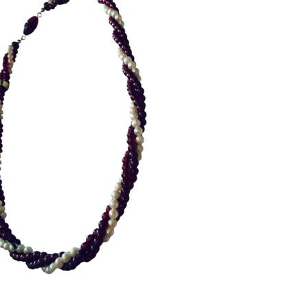 Vintage Twist Multistrand Necklace Burgundy Cream Beading 18 Inch Barrel Screw Clasp
