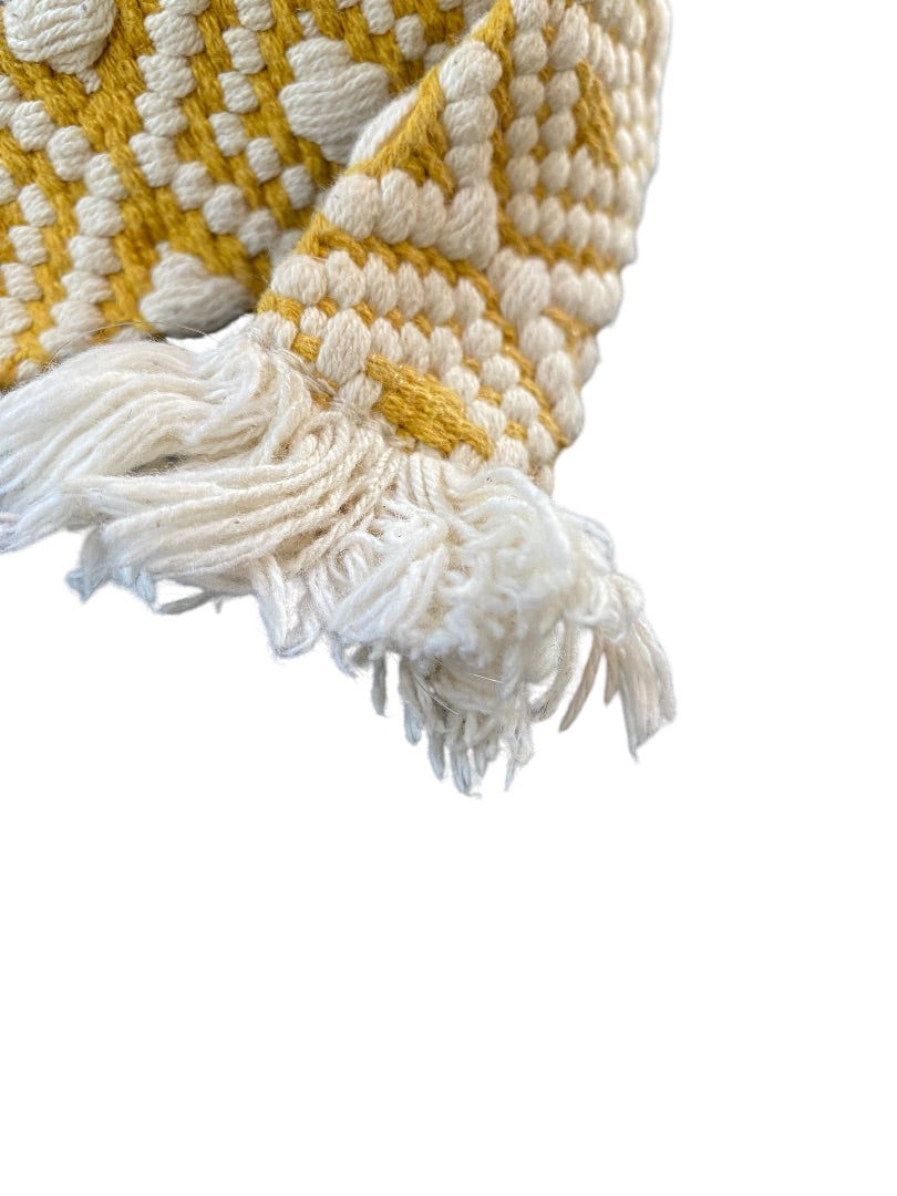 Womens Boho Woven Belt D-Ring Fringed 1.5 Inch Width Gold Off White