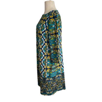 Size 12 London Times Retro Paisley Print Stretch Dress 3/4 Sleeve