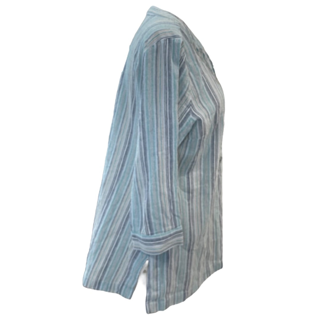 Large Soft Surroundings Womens Tunic Shirt Embelia Blue Green Embroidered Sequin