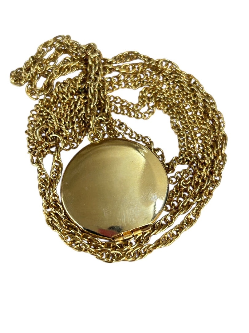 Double Strand Goldtone Locket Pendant Necklace 22 Inch Spring Clasp