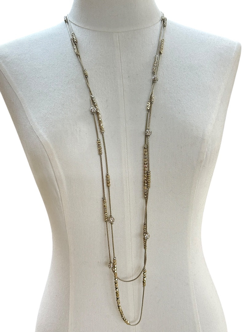 Chicos 2 Strand Brushed Goldtone Dual Strand Sparkly Long Strand String Lobster Clasp