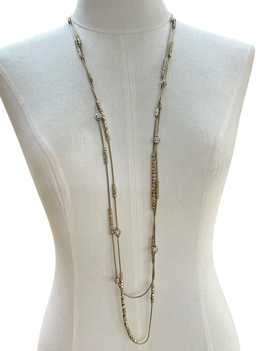 Chicos 2 Strand Brushed Goldtone Dual Strand Sparkly Long Strand String Lobster Clasp