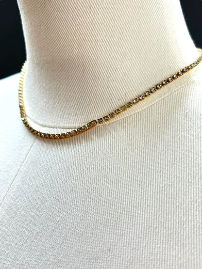 Goldtone Necklace Rhinestone 16 Inch Bar Foldover Clasp