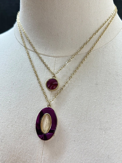 Loft Outlet Goldtone Double Strand Necklace Purple Pendant 17"