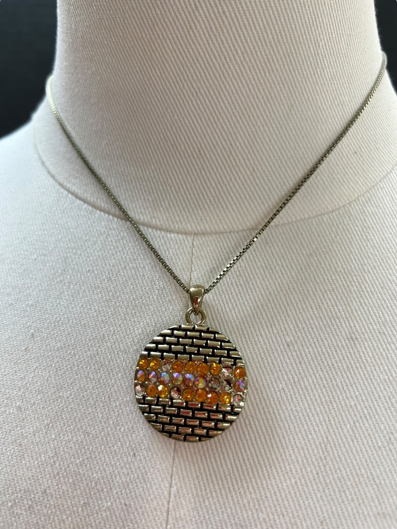 Muted Goldtone Pendant Necklace Box Chain 15 and 2.5 Inch Extender