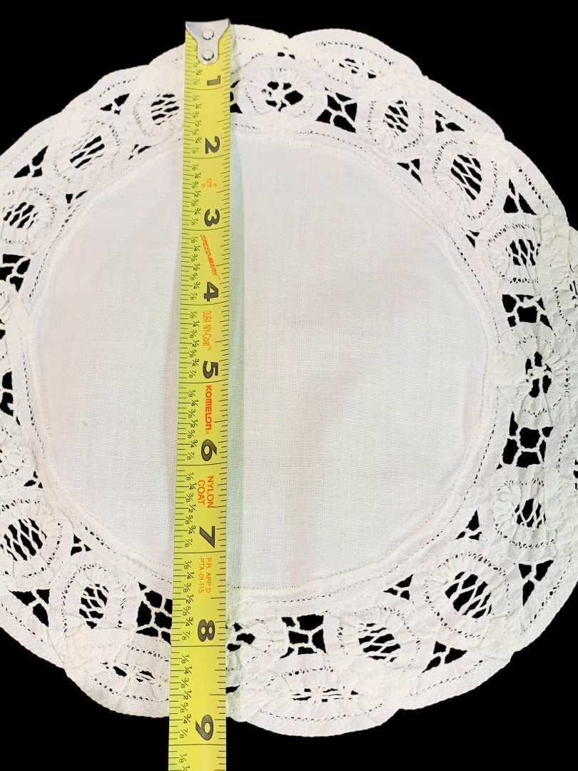 Set of 2 Vintage Fabric Doily White Lace Trim 9 Inch Diameter